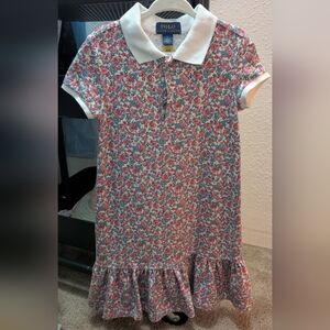 Polo by Ralph Lauren Kids Floral Polo Dress - Pink and White, Size 5